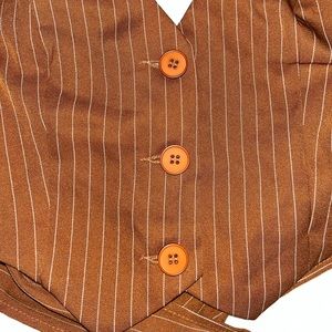 Brown and white striped halter vest with button-down front and tie straps